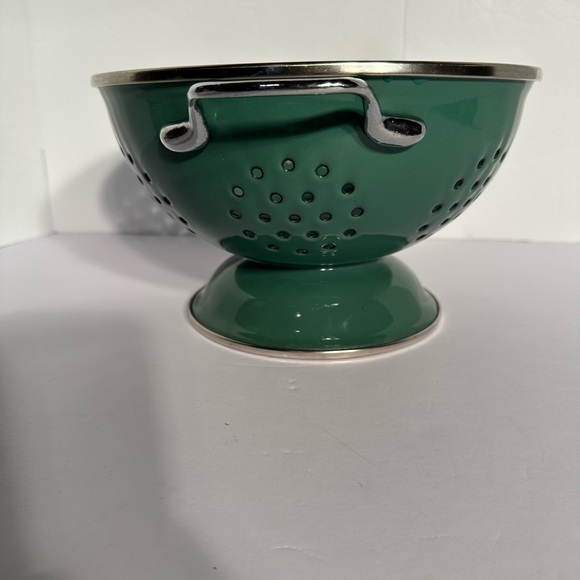 Hunter Green Enamel Colander Strainer Pedestal Footed Metal Retro Farmhouse 9" - Picture 3 of 12